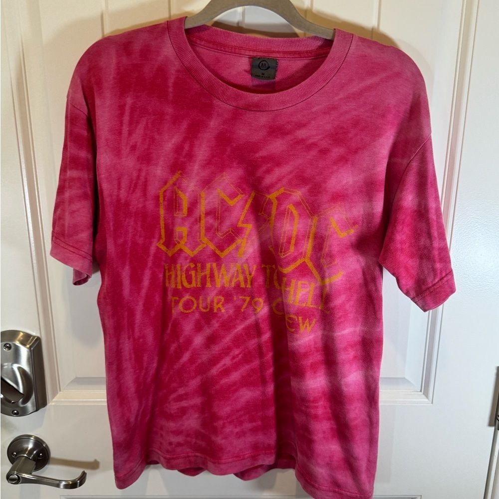AC/DC Red Custom Bleach Dyed Unisex Medium Tee